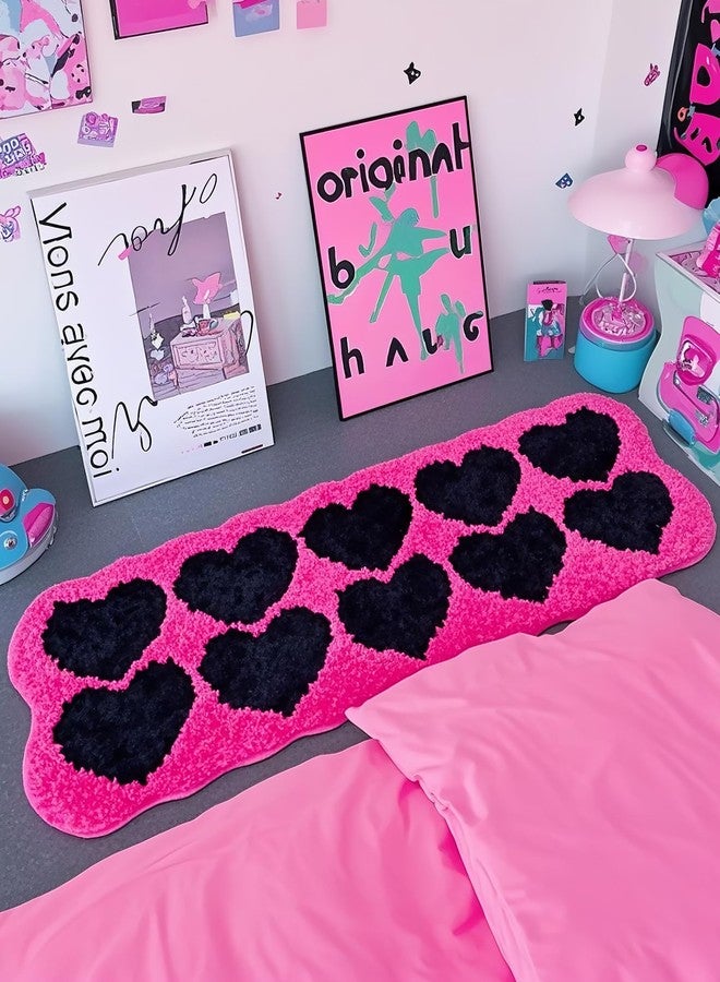 Pecfamly Cool Hot Pink and Black Trashy Y2K Rug Carpet for Bedroom (Size: 15.7“x47”), 2000S Mcbling Baddie Trashy Y2K Scene Room Bedroom Decor Aesthetic for Teen Girls - Image 2